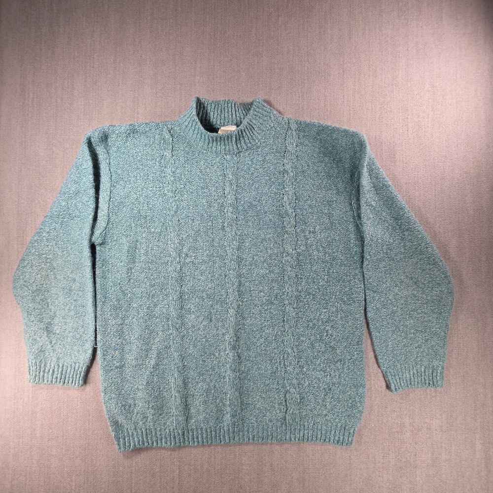 Partners‎ Mervyns Sweater Womens Medium Teal Blue Vintage Cable Knit Mock Neck